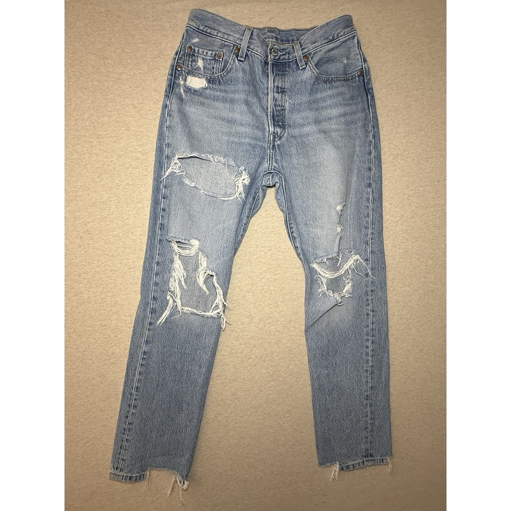 LEVIS Premium 501 Woman's Jeans Light Wash Heavy Distressed 28x30